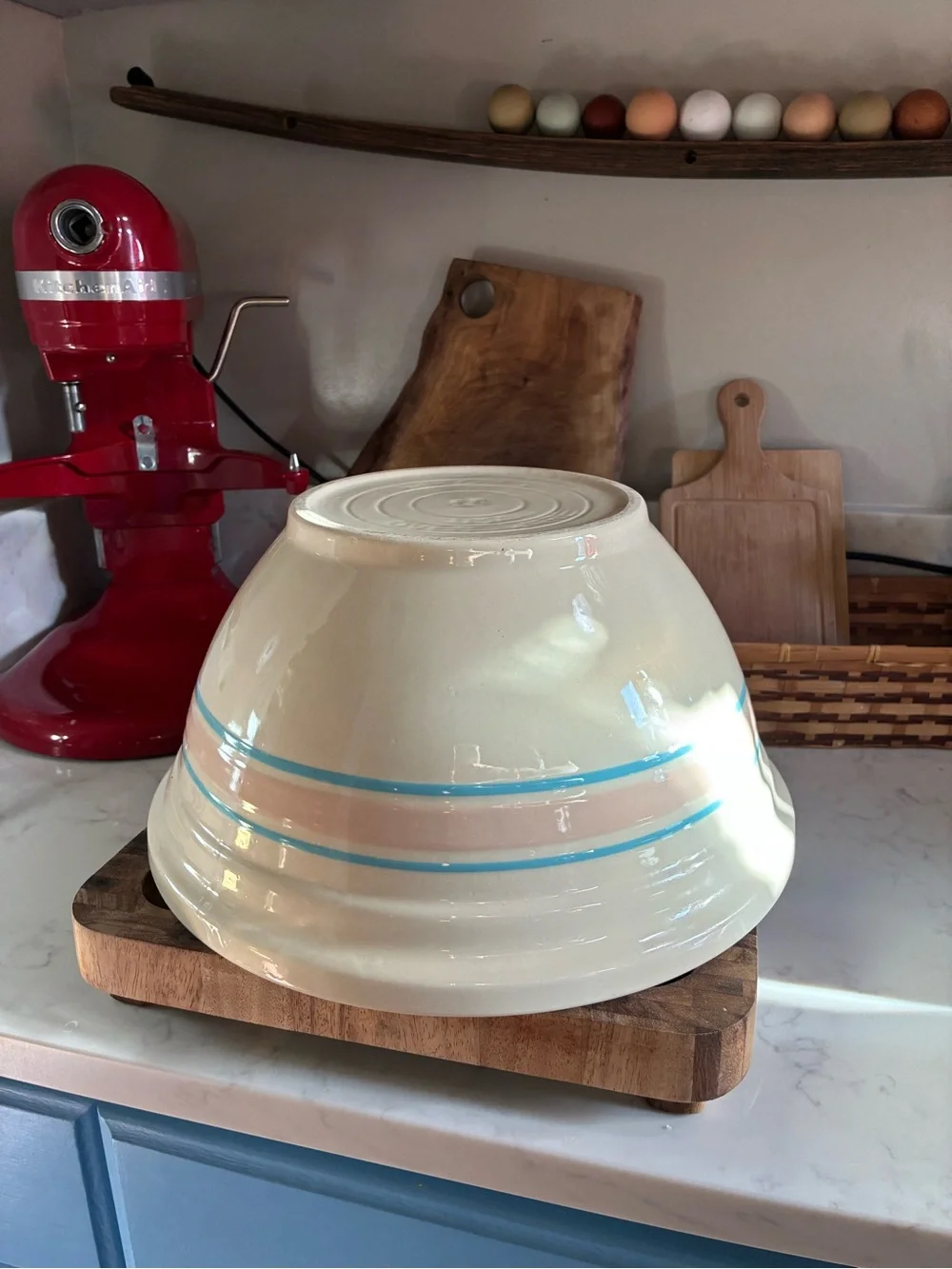 Vintage McCoy Pottery #14 Oversized Mixing Bowl pink & blue stripe